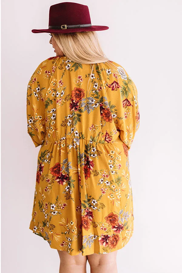 Harvest Happiness Floral Shift Dress in Mustard Curves