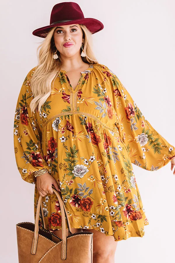 Harvest Happiness Floral Shift Dress in Mustard Curves