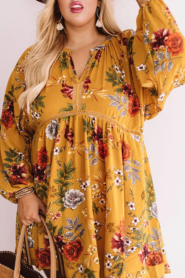 Harvest Happiness Floral Shift Dress in Mustard Curves