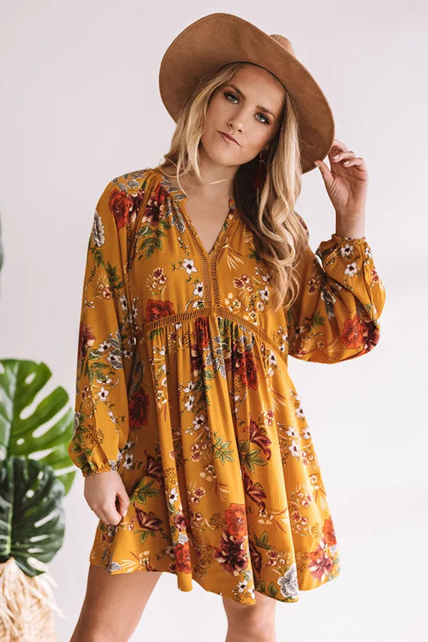 Harvest Happiness Floral Shift Dress in Mustard