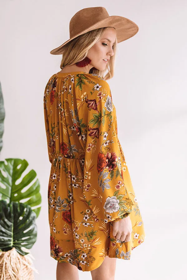 Harvest Happiness Floral Shift Dress in Mustard