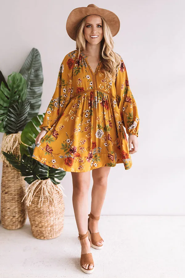 Harvest Happiness Floral Shift Dress in Mustard