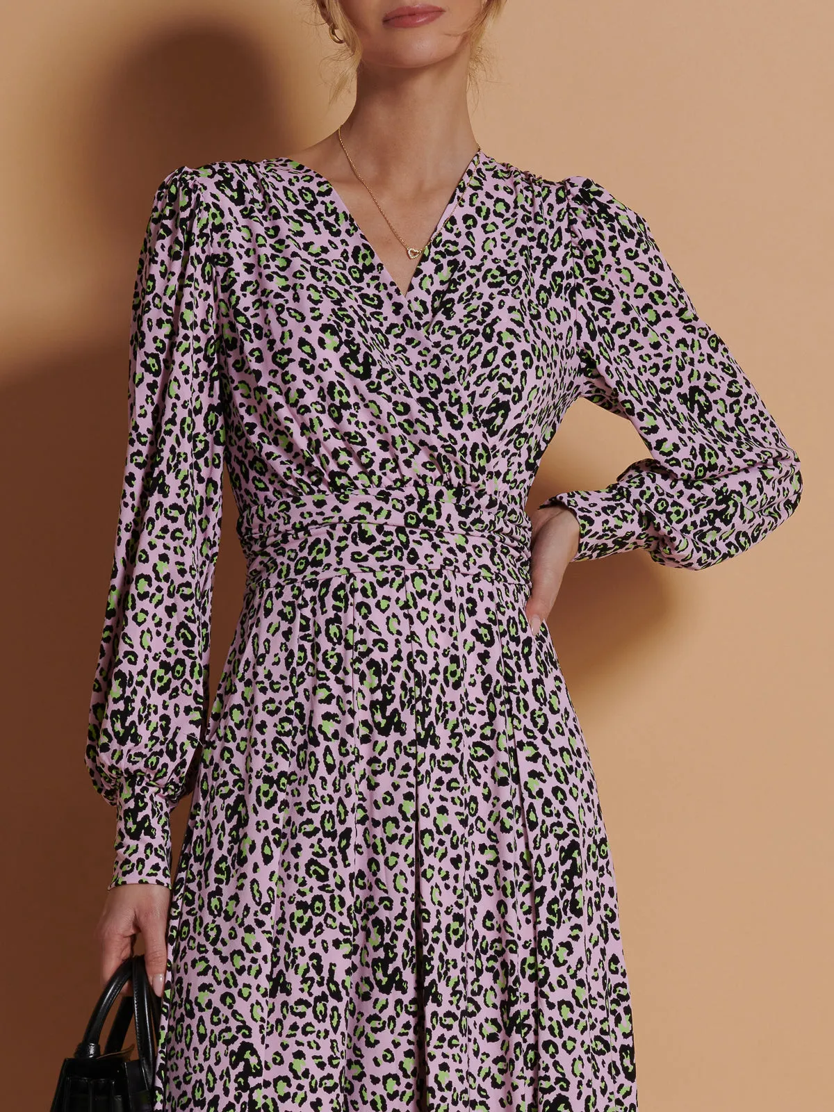 Jolie Moi Allyn Long Sleeved Maxi Dress, Pink Animal