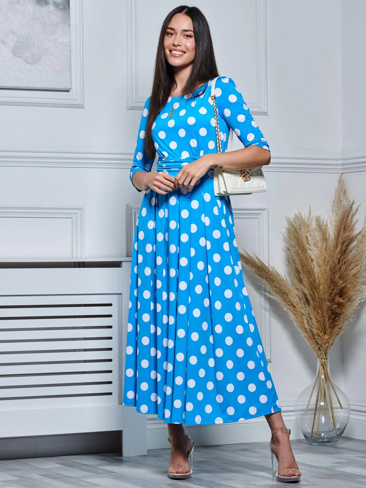 Jolie Moi Deasia Polka Dot Print Maxi Dress, Blue Polka