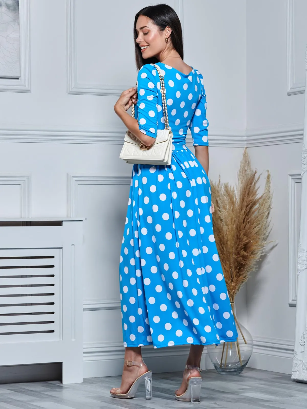 Jolie Moi Deasia Polka Dot Print Maxi Dress, Blue Polka