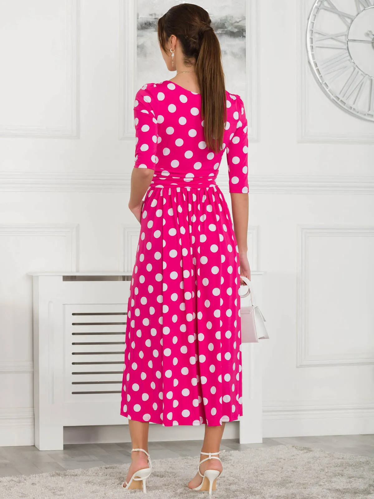 Jolie Moi Deasia Polka Dot Print Maxi Dress, Pink Polka