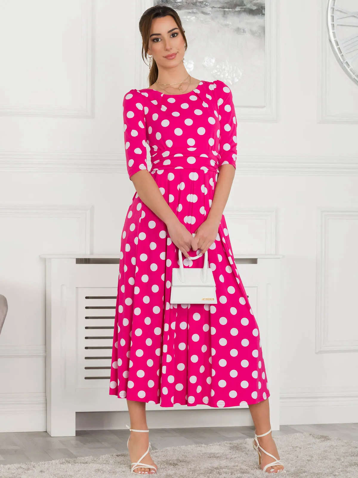 Jolie Moi Deasia Polka Dot Print Maxi Dress, Pink Polka