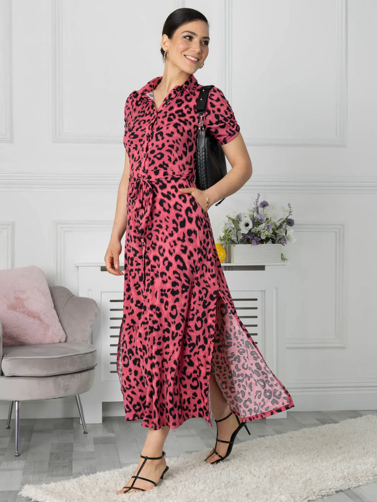 Jolie Moi Jocelyn Maxi Shirt Dress, Pink Animal