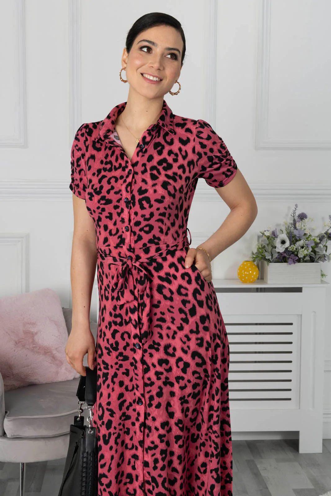 Jolie Moi Jocelyn Maxi Shirt Dress, Pink Animal