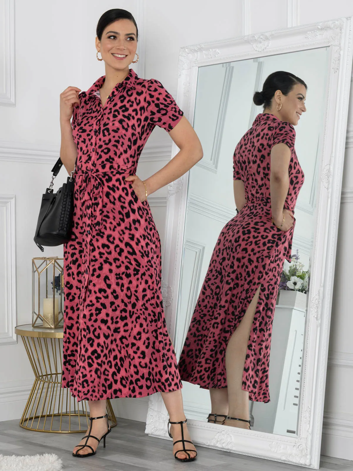 Jolie Moi Jocelyn Maxi Shirt Dress, Pink Animal