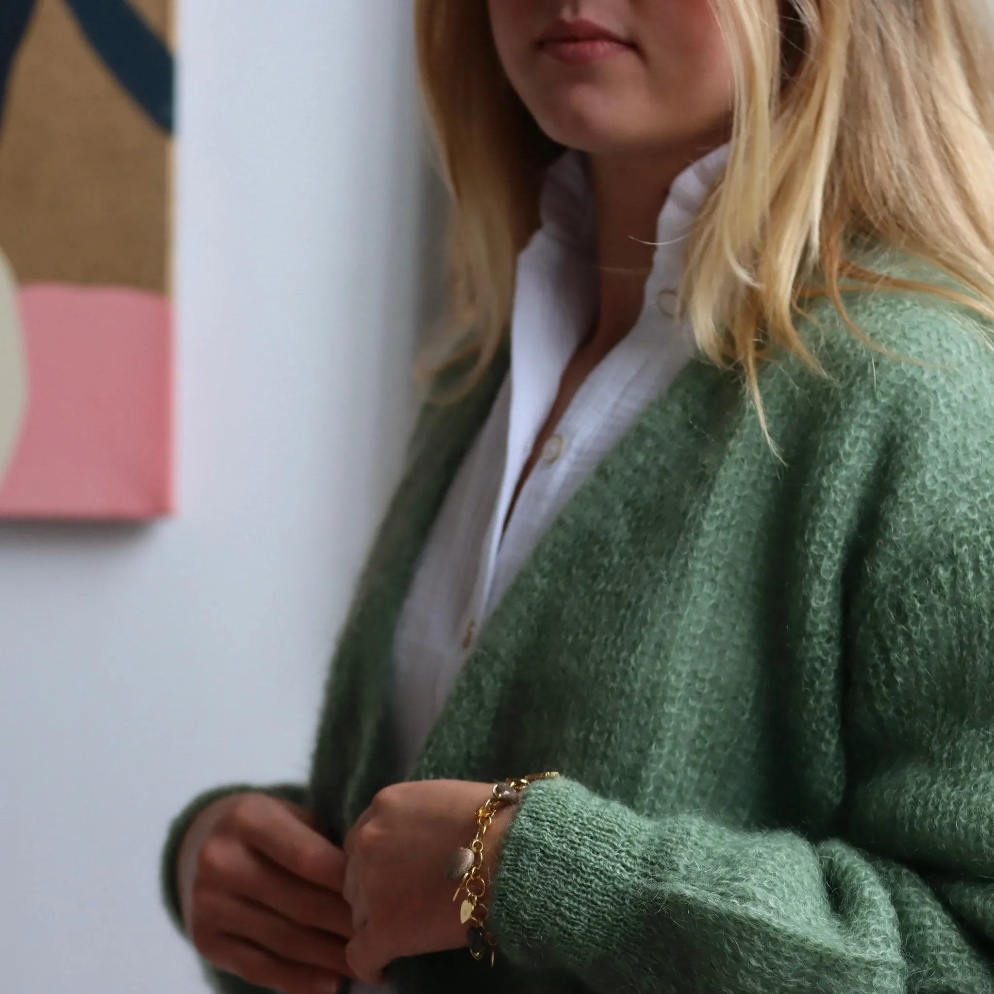 Le gilet Philippine mohair et laine - Vert mousse