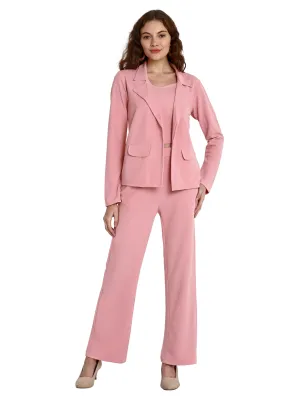 Leriya Fashion 3-Piece co ord Set for Women| Winter Co-ord Set for Women | Formal co ord Set for Women| Blazer co ord Set for Women (Medium, Pink)