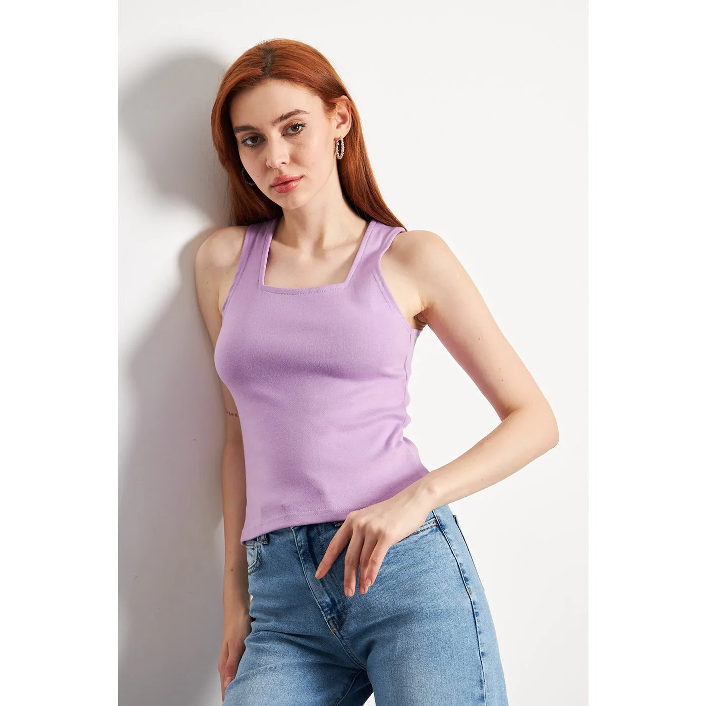 Lilac Square Neck Tank Top