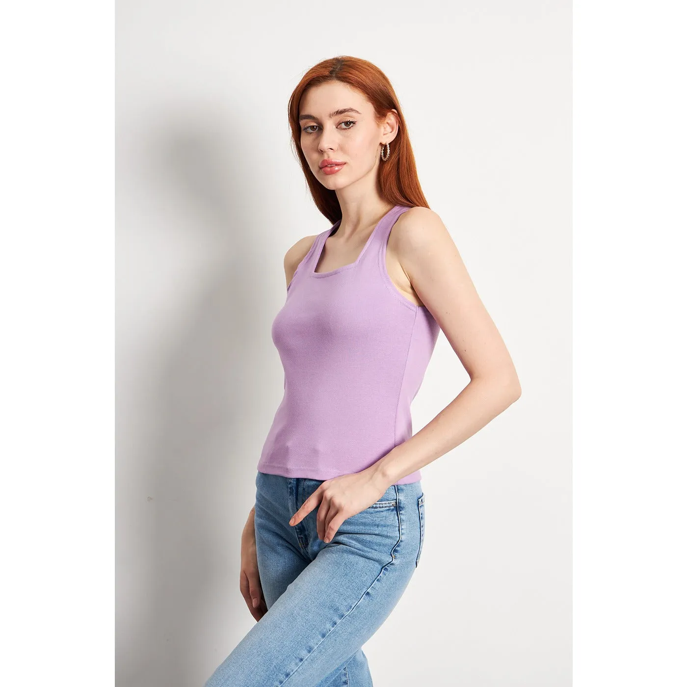 Lilac Square Neck Tank Top