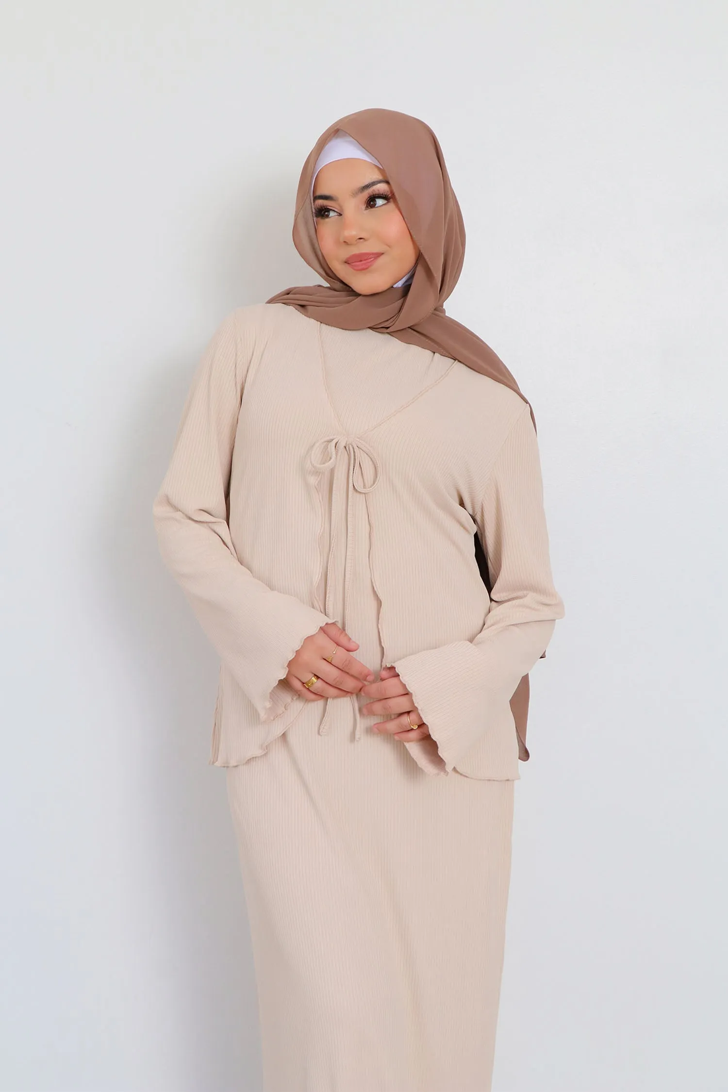 Lina Ribbed Maxi Set- Cream