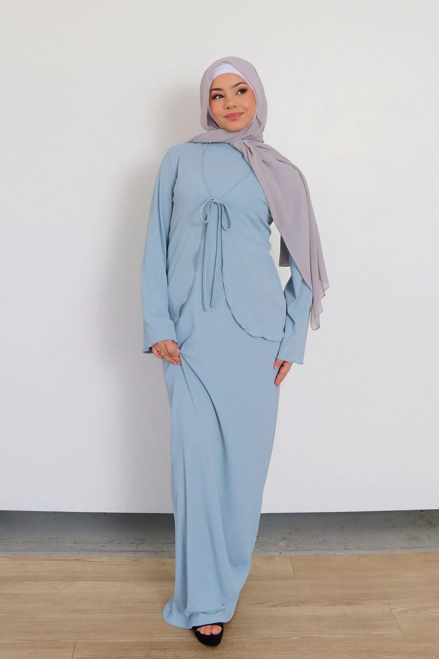 Lina Ribbed Maxi Set- Soft Blue