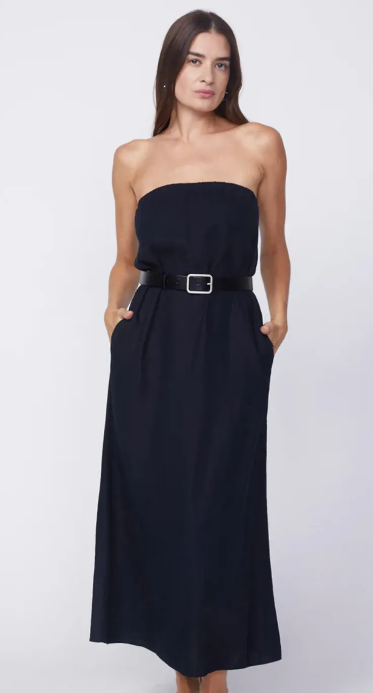 LINEN COLUMN MAXI DRESS - NEW NAVY