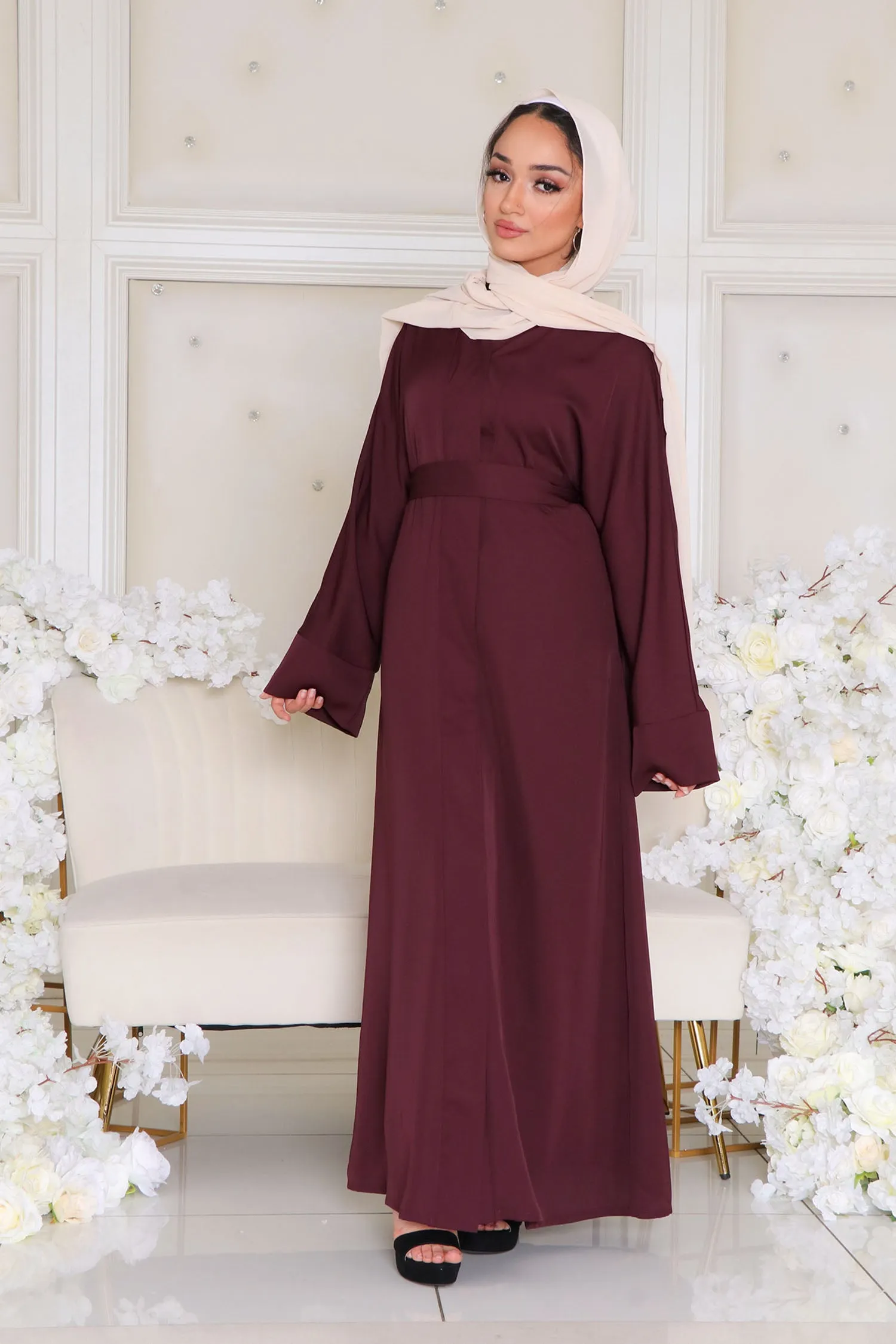 Mariah Essential Open Abaya- Mahogany