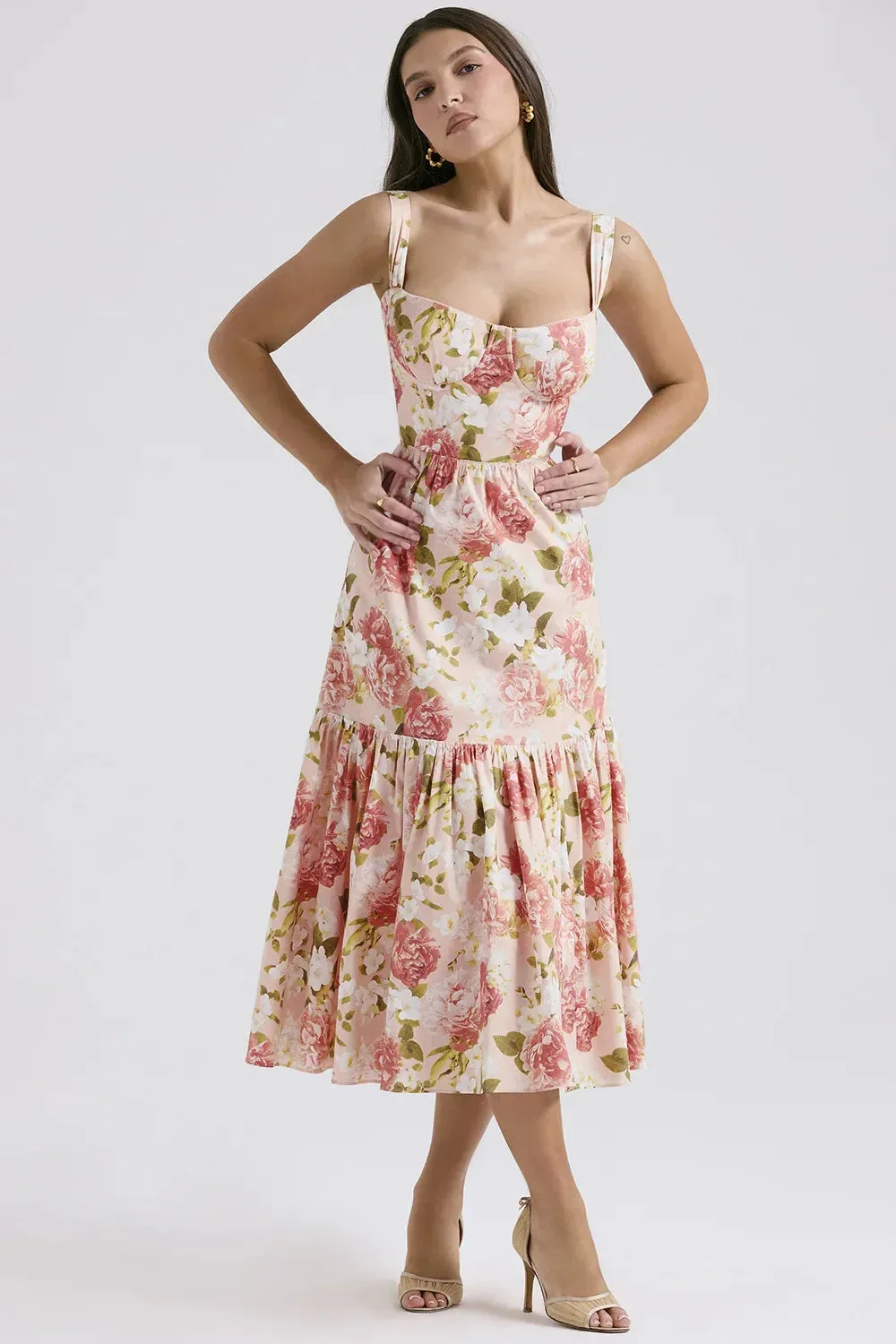 Maxi Print Party Pleated Floral Women Sexy Summer Vintage Dress Dress