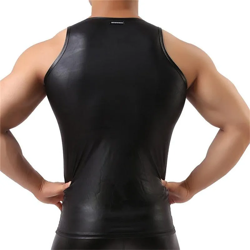 Mens Leather Tank Top Sleeveless Clubwear