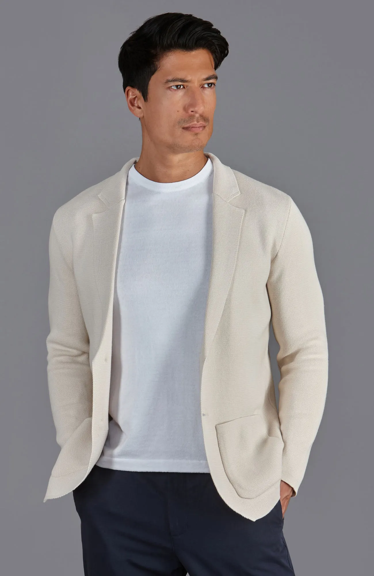 Mens Midweight Cotton Deconstructed Knitted Blazer