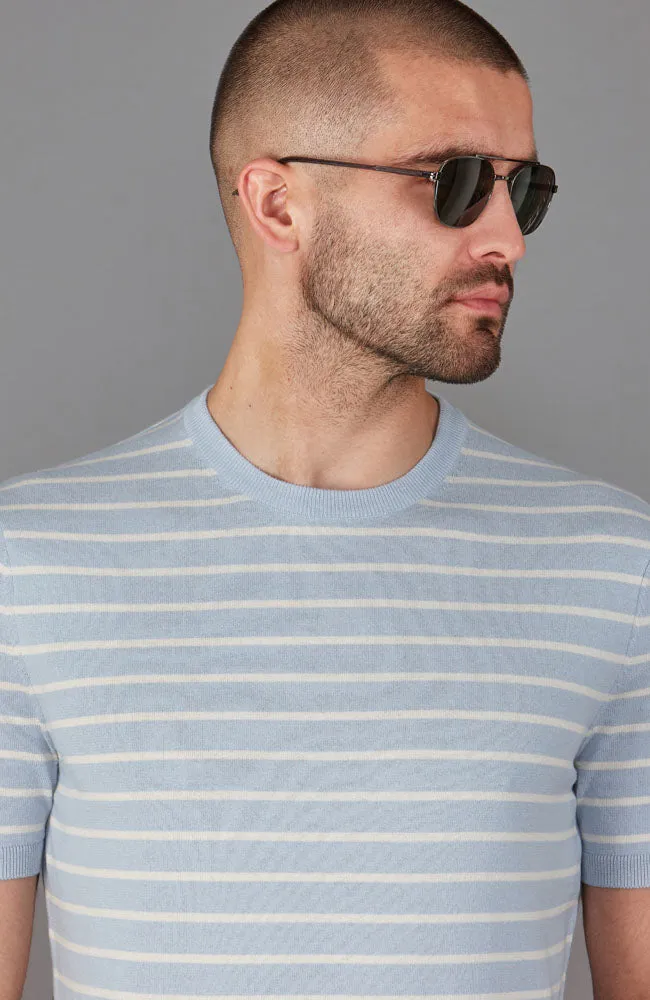 Mens Ultra Fine Cotton Knitted Pin Stripe T-Shirt