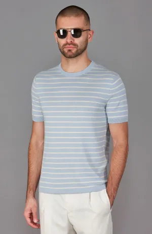 Mens Ultra Fine Cotton Knitted Pin Stripe T-Shirt