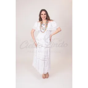 Mexican White Solid Maxi Dress Lace Off the Shoulder - Mexican Themed Wedding - Costume - Fiesta Mexicana - Mexico - One Size