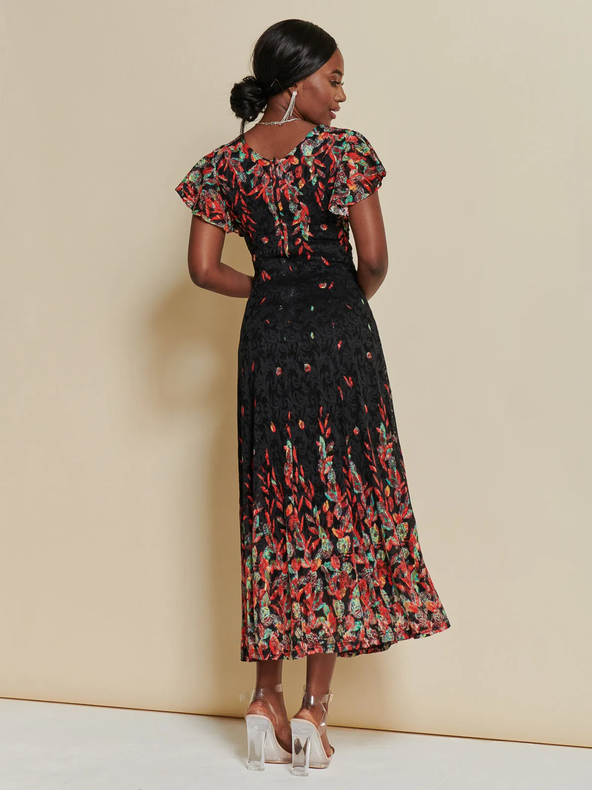 Mirrored Print Lace Maxi Dress, Red Multi