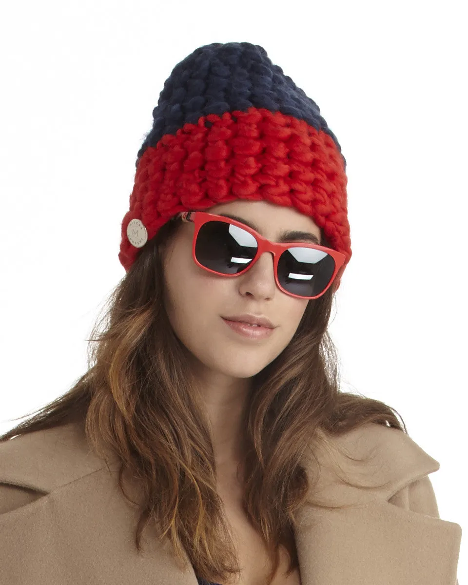 Mischa Lampert Merino Wool Beanie | Navy & Red - FINAL SALE