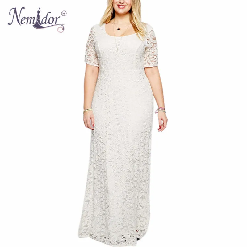 Nemidor Hot Sales Women Elegant Lace Party Dress Plus Size 7XL 8XL 9XL Short Sleeve Floor Length Summer Casual Long Maxi Dress