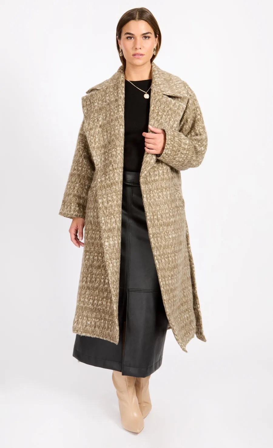 Oatmeal Wool Blend Coat by Vogue Williams