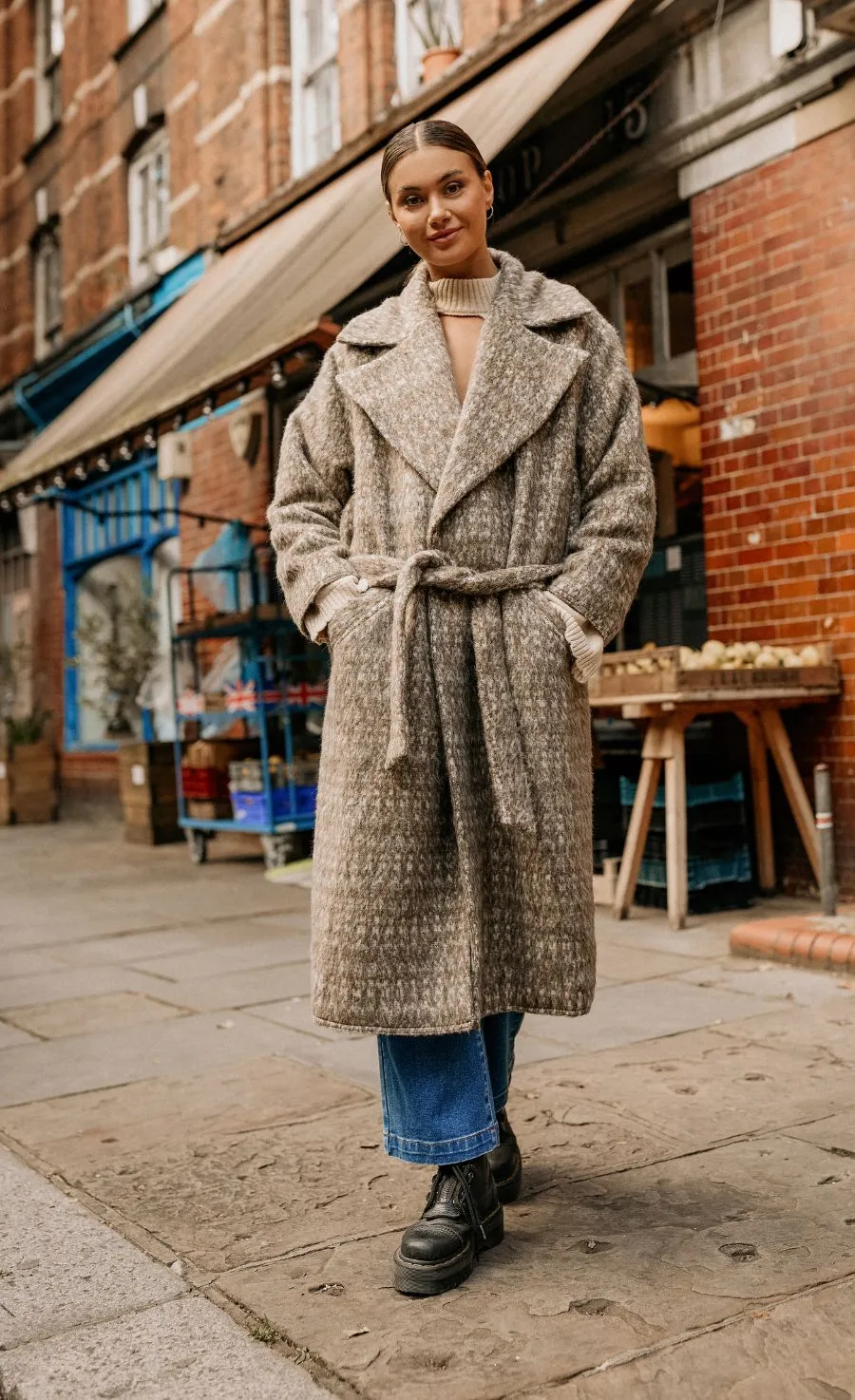 Oatmeal Wool Blend Coat by Vogue Williams