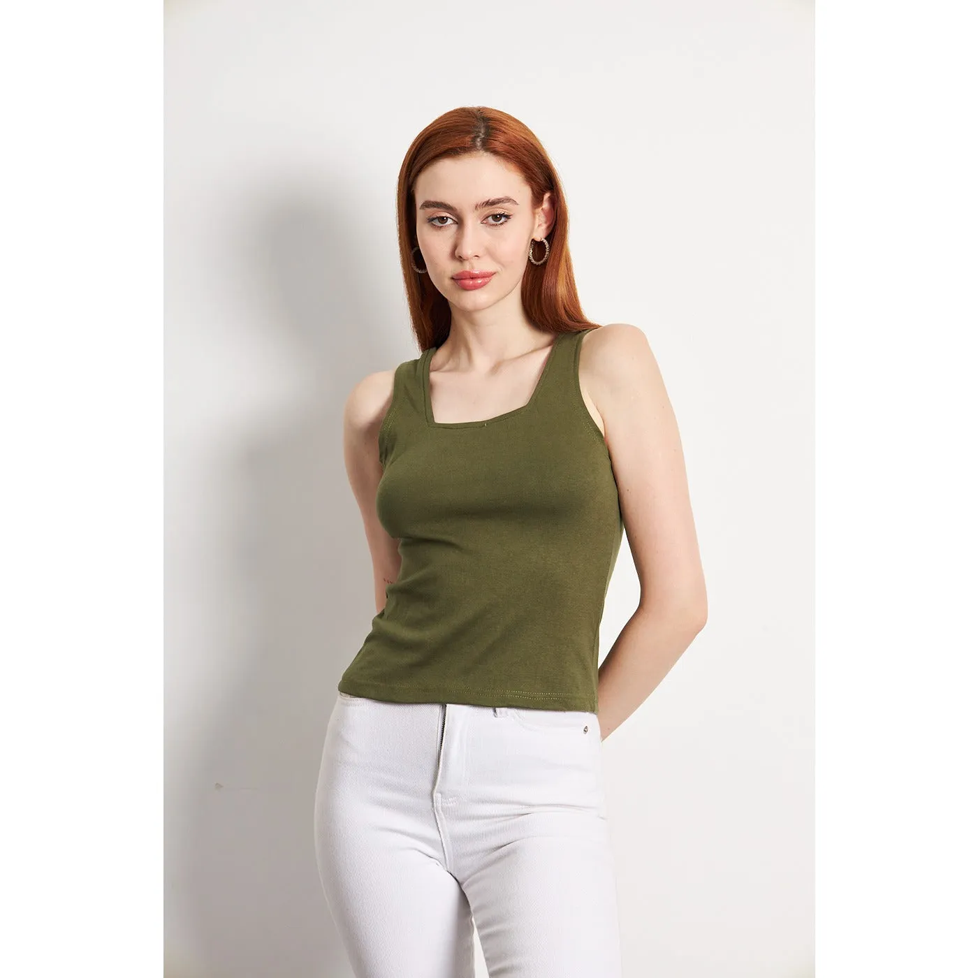 Olive Square Neck Tank Top