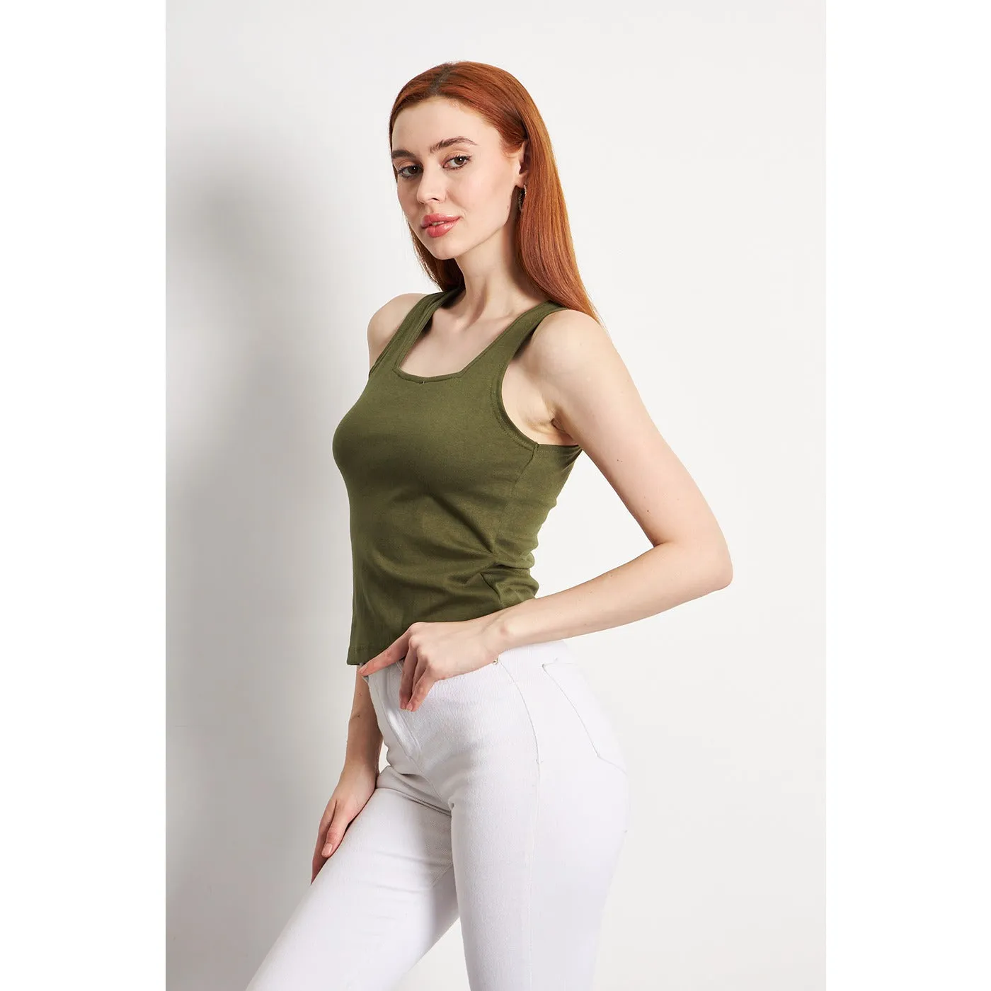 Olive Square Neck Tank Top