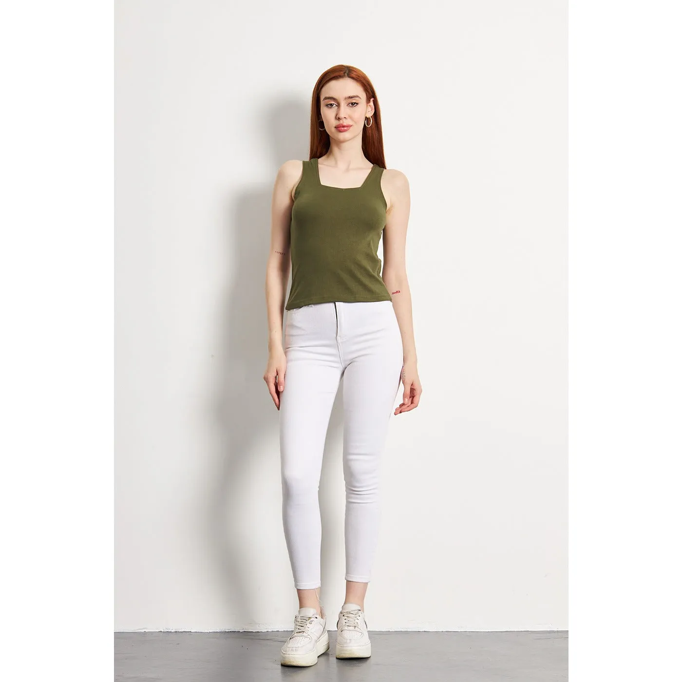 Olive Square Neck Tank Top