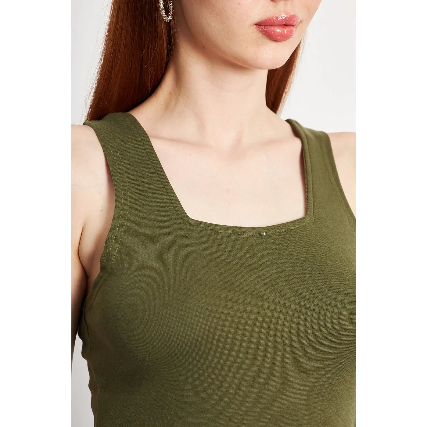 Olive Square Neck Tank Top