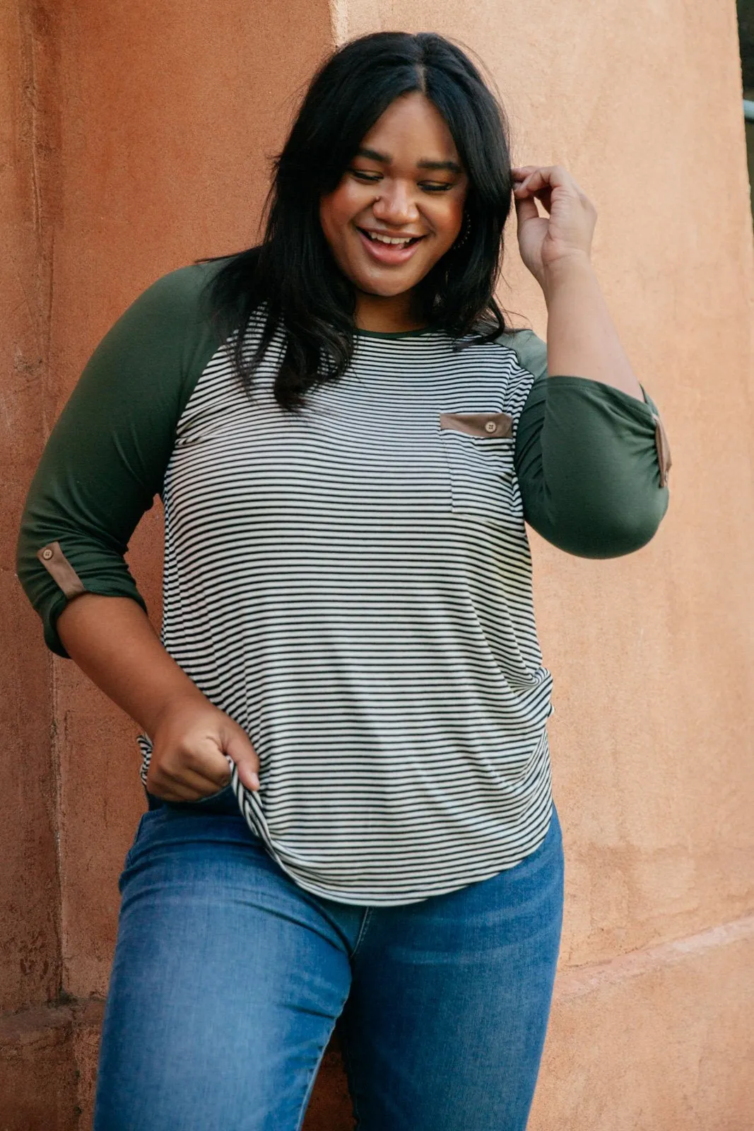 Olive Stripe Raglan Top