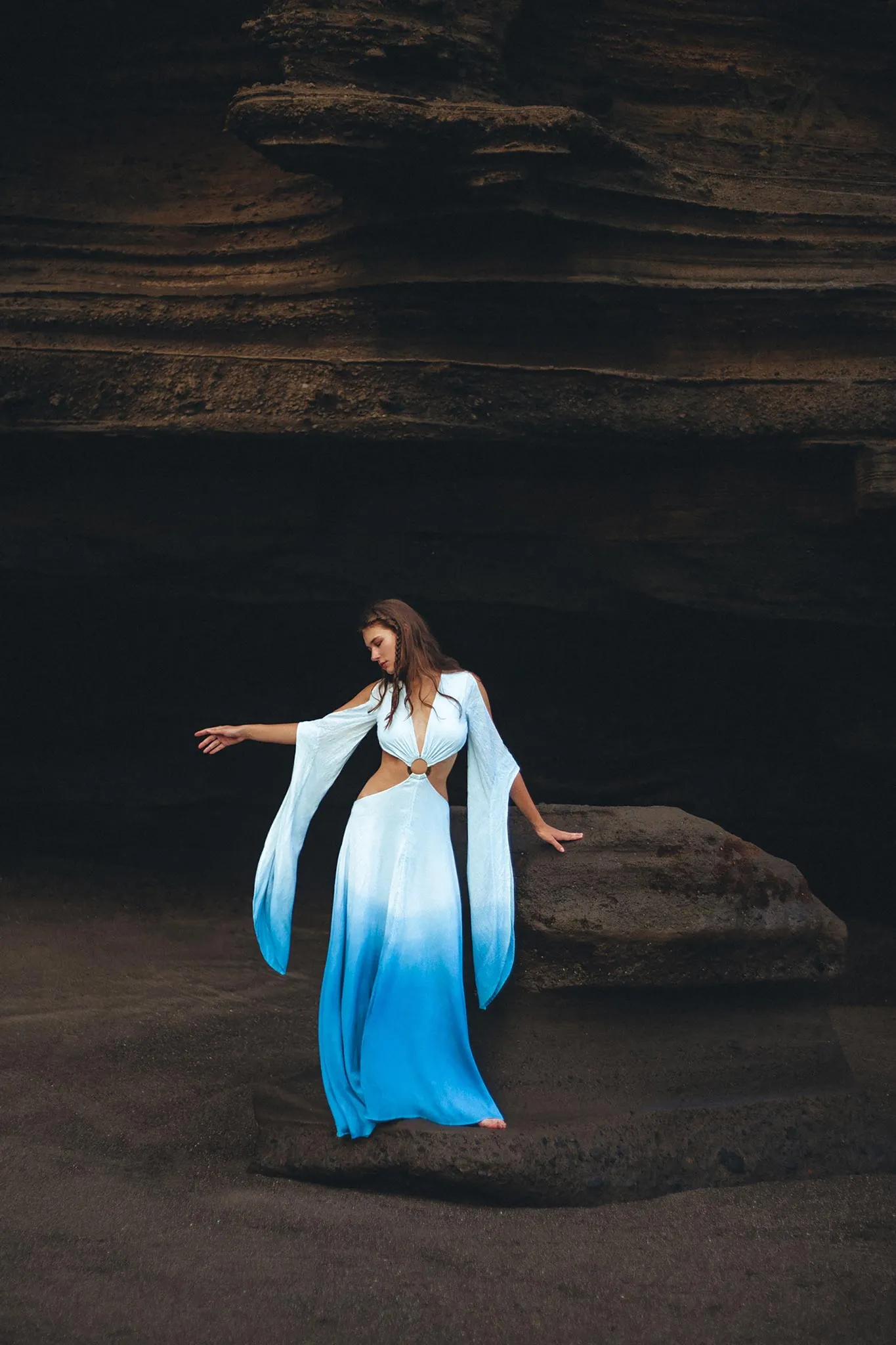 Ombré Sky Blue Organic Wedding Boho Dress for Women