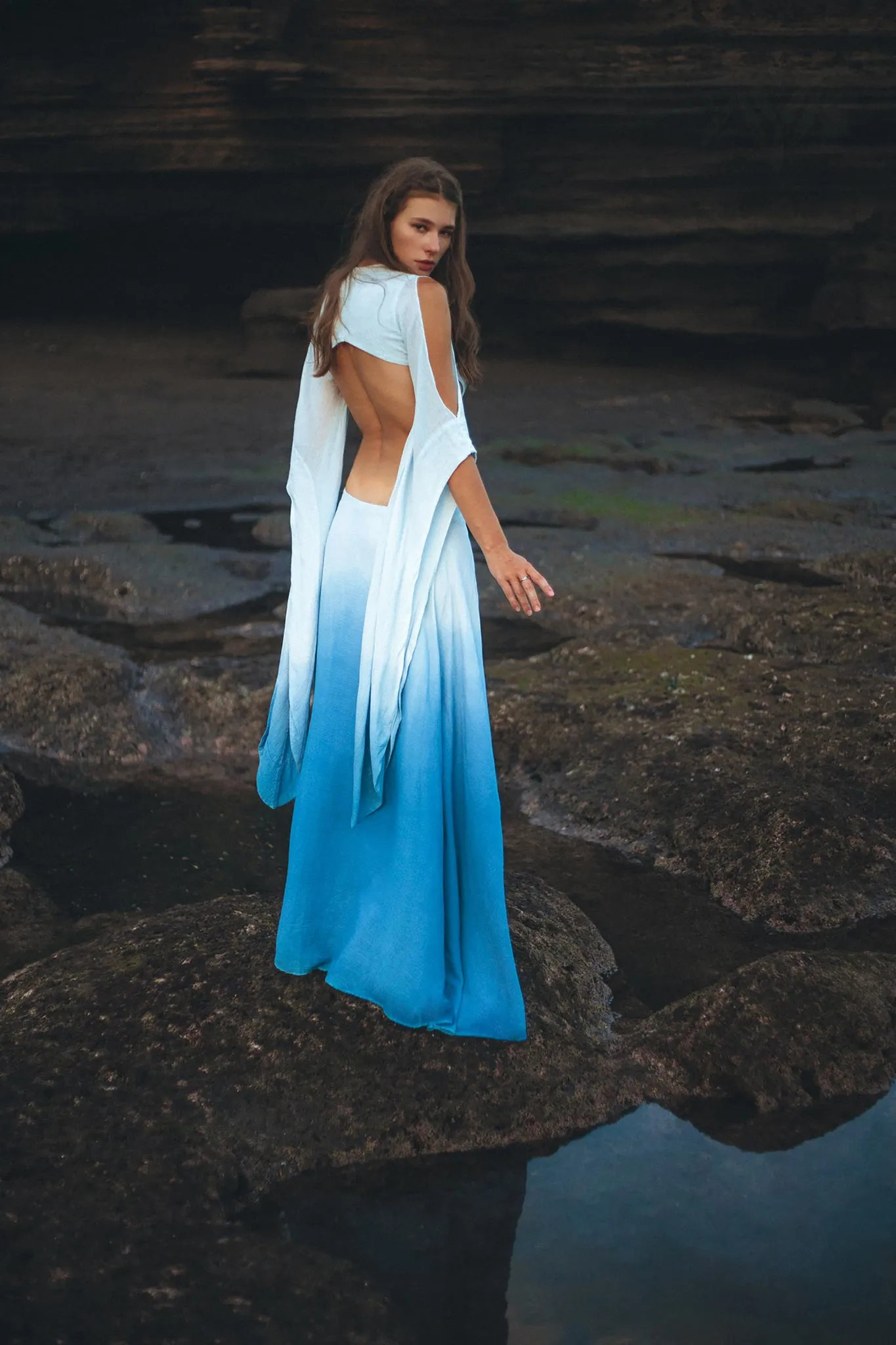 Ombré Sky Blue Organic Wedding Boho Dress for Women