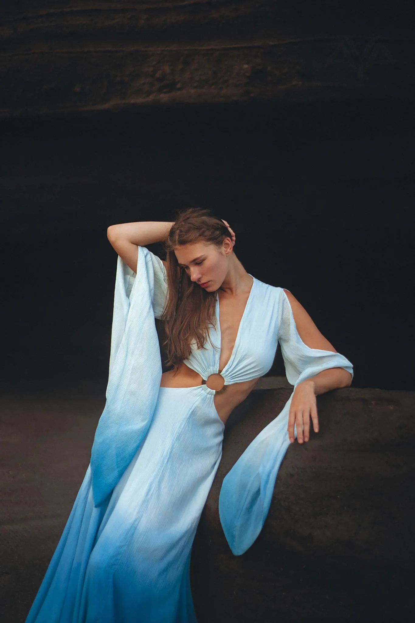 Ombré Sky Blue Organic Wedding Boho Dress for Women