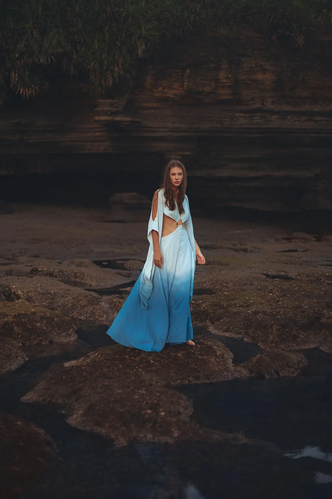 Ombré Sky Blue Organic Wedding Boho Dress for Women