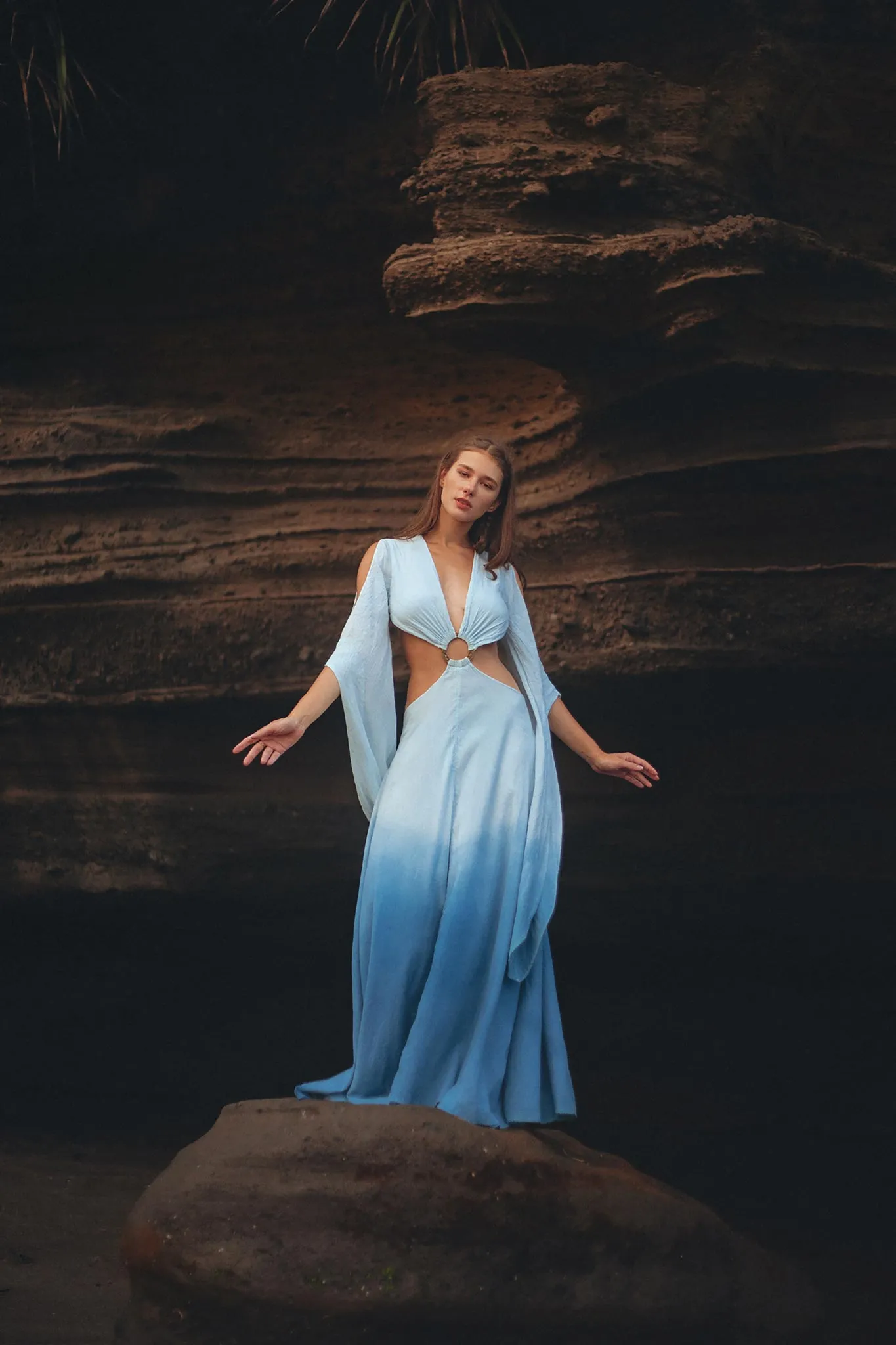 Ombré Sky Blue Organic Wedding Boho Dress for Women