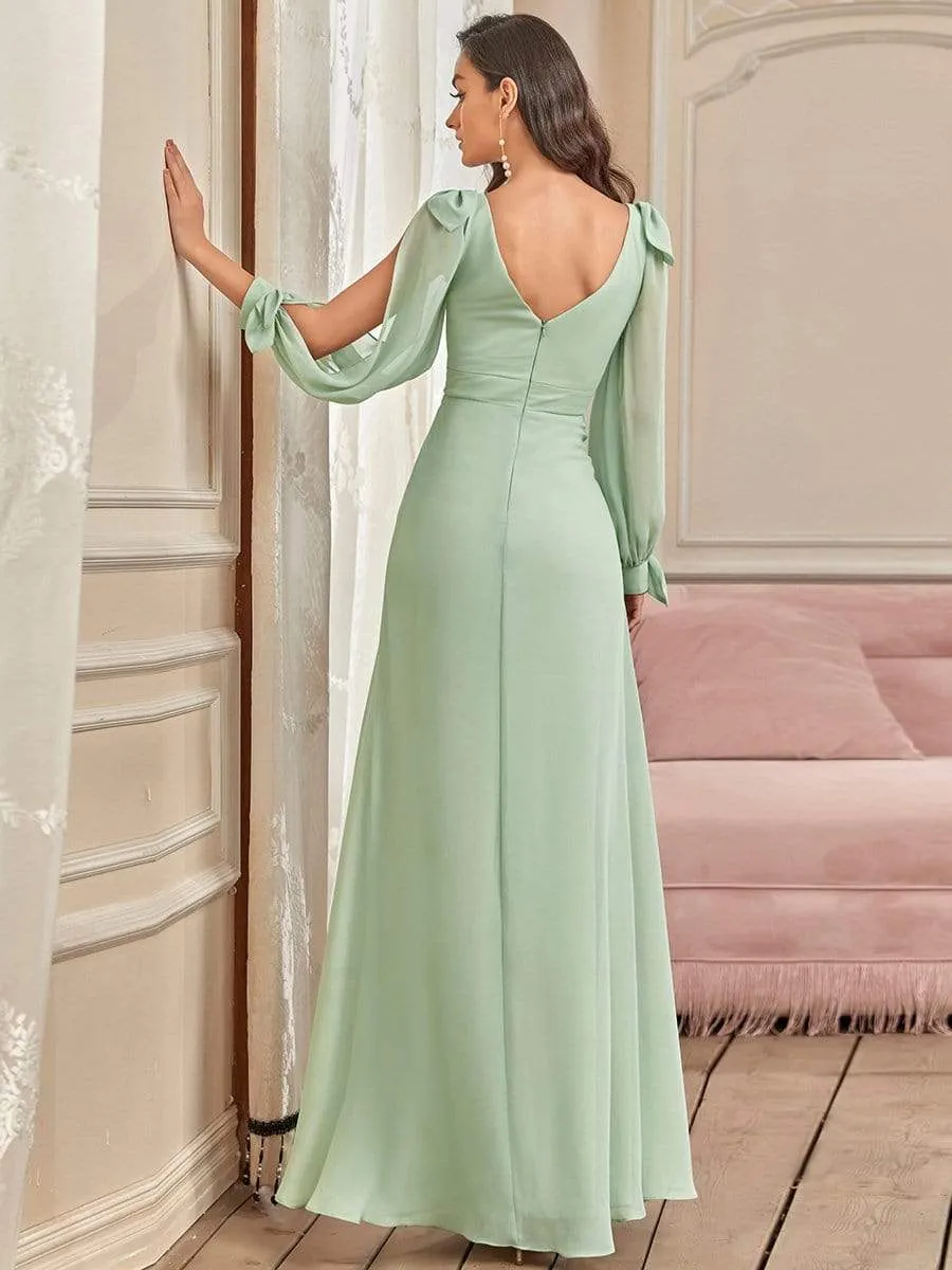 Open Lantern Sleeve A-Line Bridesmaid Dress