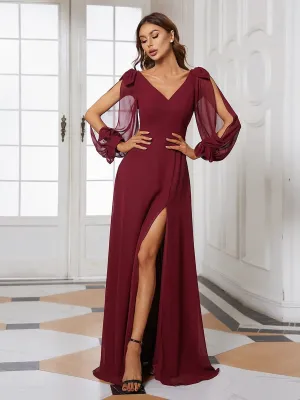 Open Lantern Sleeve A-Line Bridesmaid Dress