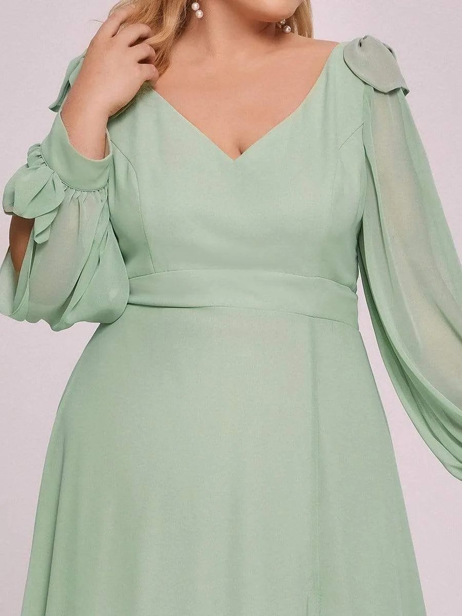 Open Lantern Sleeve A-Line Bridesmaid Dress