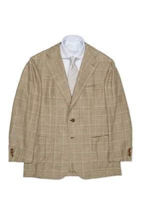 Orazio Luciano Brown with Blue Check Wool/Silk/Linen Sport Coat