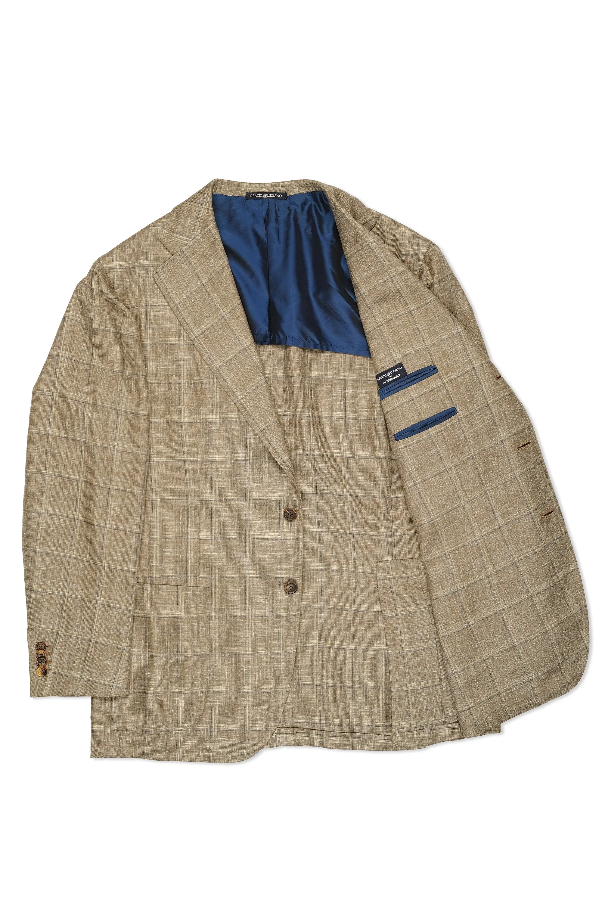 Orazio Luciano Brown with Blue Check Wool/Silk/Linen Sport Coat