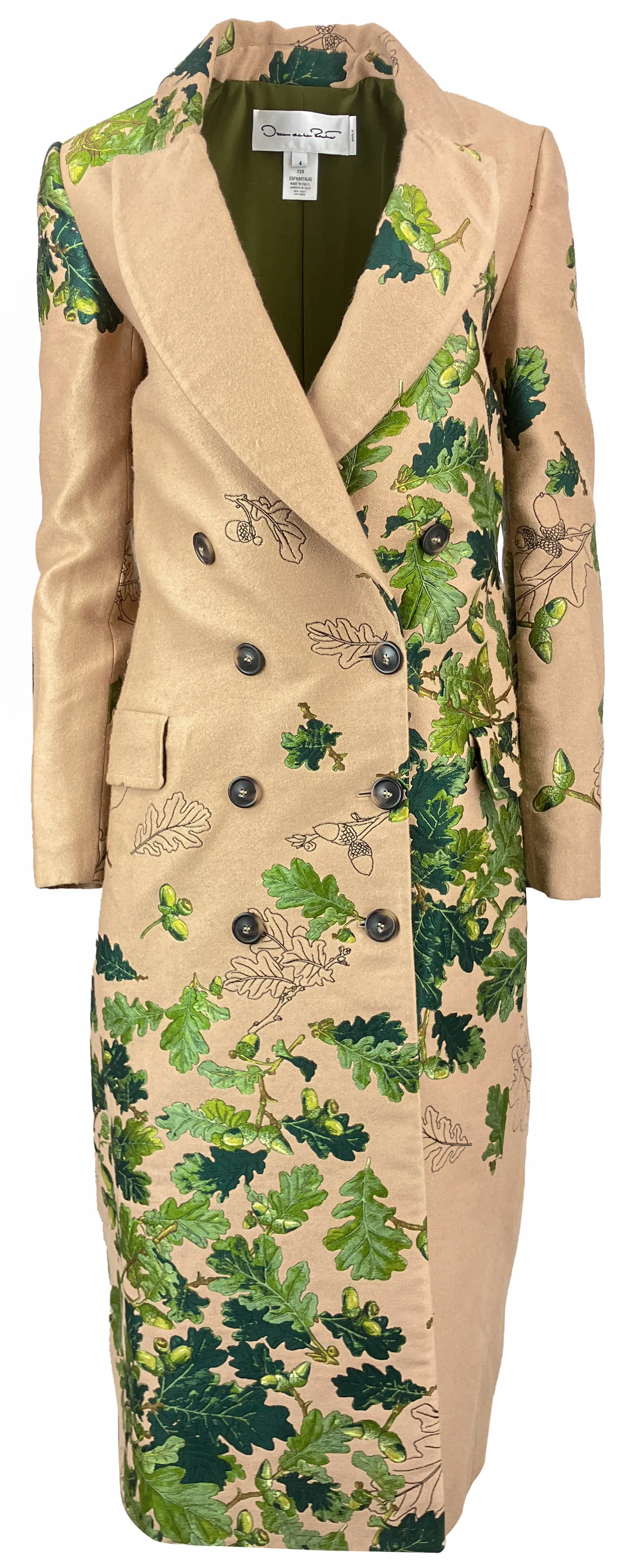 Oscar de la Renta Acorn Jacquard Long Coat in Light Brown