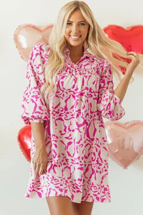 Pink Leopard Print Loose Fit Babydoll Mini Dress